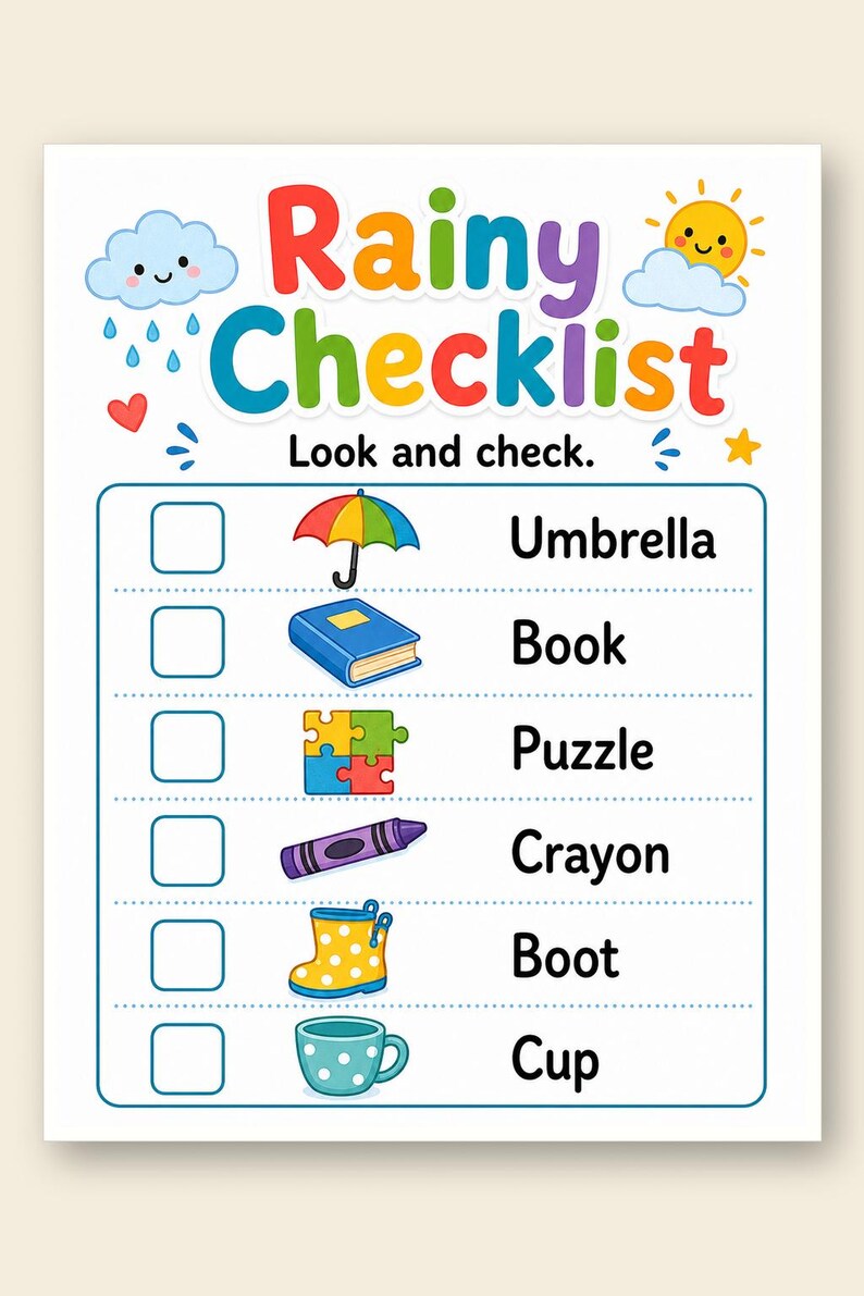Regenachtige dag drukke pagina's | Regenachtige dagactiviteiten voor kinderen | Afdrukbare pdf | Digitale download afbeelding 9