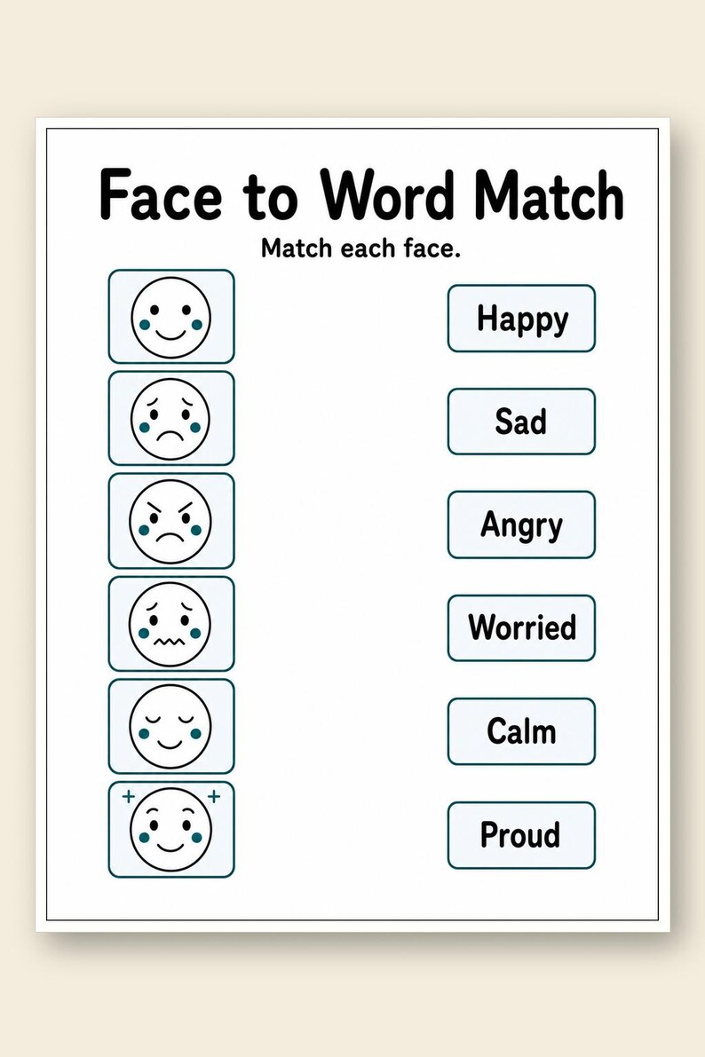 Little Emotion Match-Up | Gra w dopasowywanie emocji | Wersja PDF do druku | Pobieranie cyfrowe zdjęcie 9