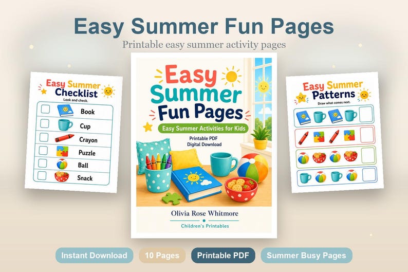 Gemakkelijke zomerpretpagina's | Gemakkelijke zomeractiviteiten voor kinderen | Afdrukbare pdf | Digitale download afbeelding 2
