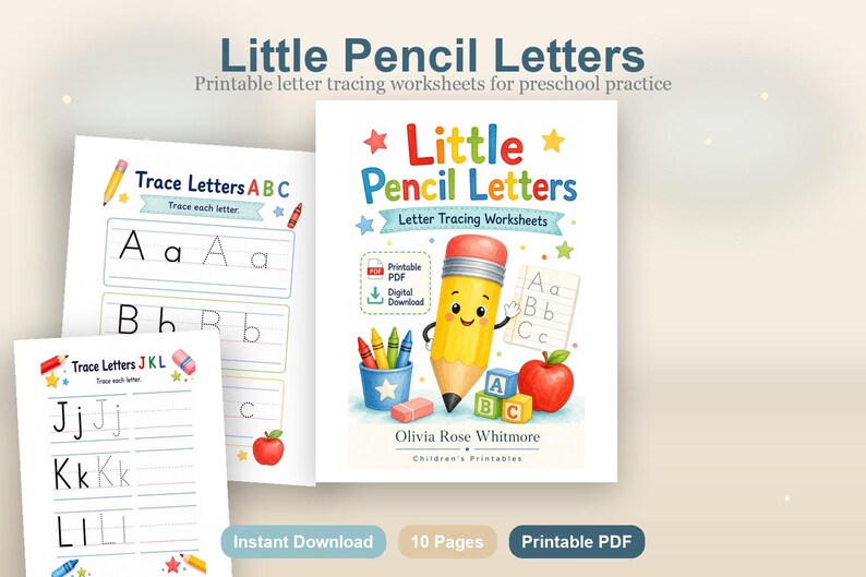 Little Pencil Letters | Letter Tracing Worksheets | Printable PDF | Digital Download image 2