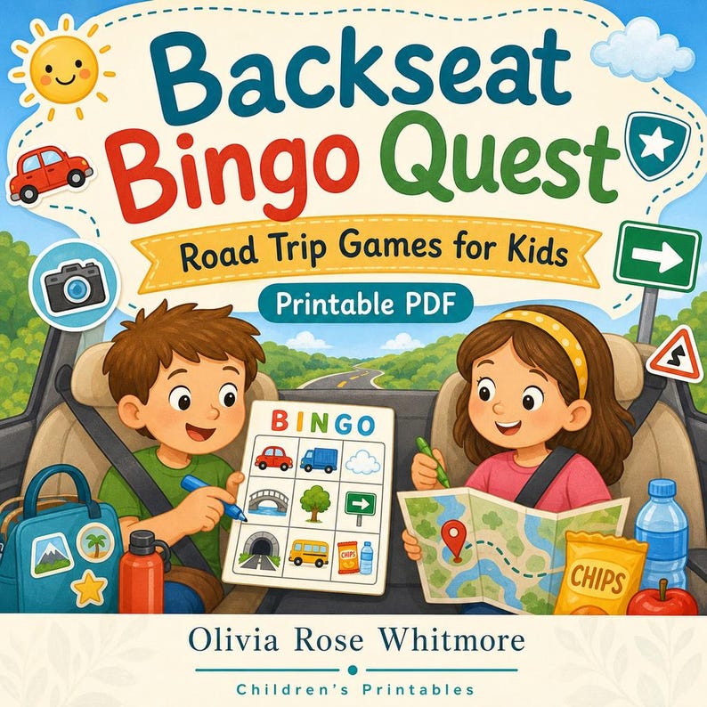 Backseat Bingo Quest | Road Trip Games for Kids | Printable PDF | Digital Download image 1