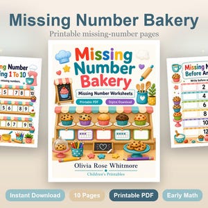 Fehlende Zahl Bäckerei | Arbeitsblätter mit fehlenden Zahlen | Druckbare PDF | Digitaler Download Bild 2