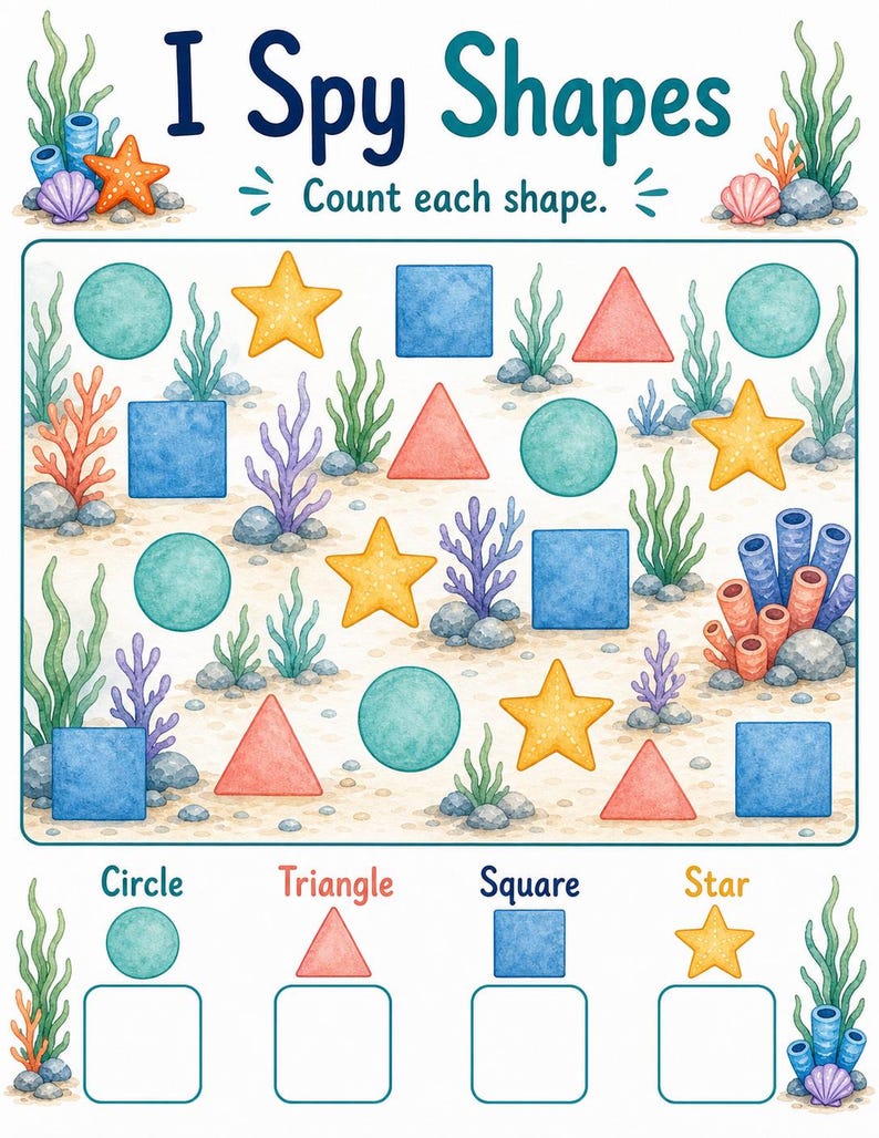 Coral I Spy Count / Schede di lavoro I Spy / PDF stampabile / Download digitale immagine 6