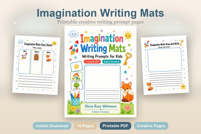 Imagination Writing Mats | Writing Prompts for Kids | Printable PDF | Digital Download image 2
