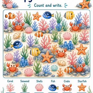 Coral I Spy Count / Schede di lavoro I Spy / PDF stampabile / Download digitale immagine 4