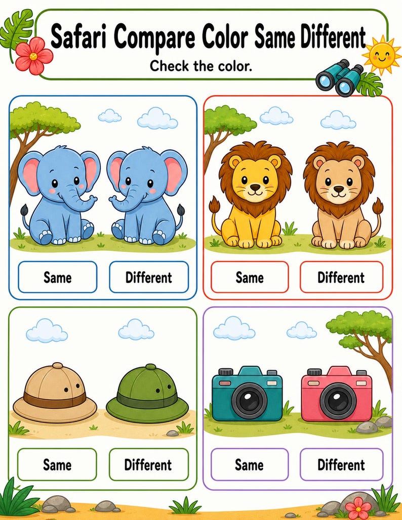 Same And Different Safari | Same and Different Worksheets | Printable PDF | Digital Download image 5