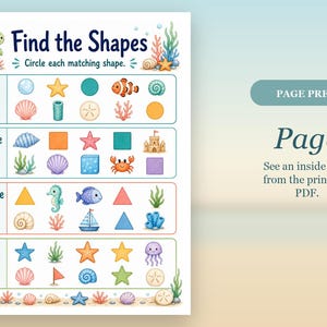 Caça às Estrelas-do-Mar | Folhas de Atividades com Formas | PDF para Imprimir | Download Digital imagem 9
