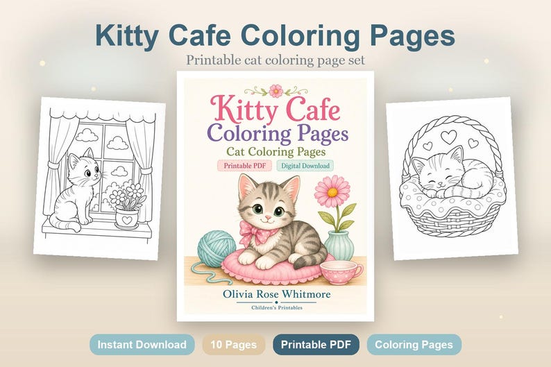 Kolorowanki Kitty Cafe | Kolorowanki z kotami | Do druku w formacie PDF | Pobierz cyfrowo zdjęcie 2
