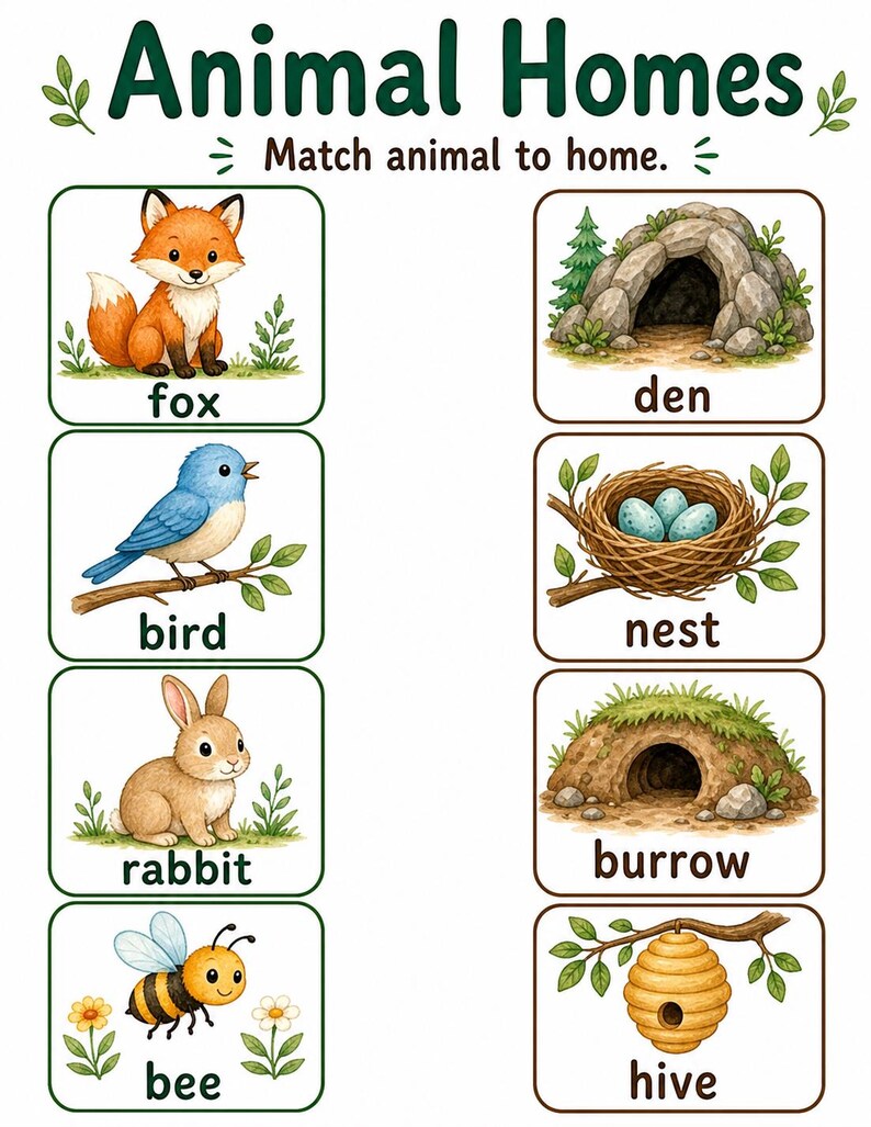Amis des animaux de la forêt | Feuilles de travail sur les animaux | PDF imprimable | Téléchargement numérique image 4