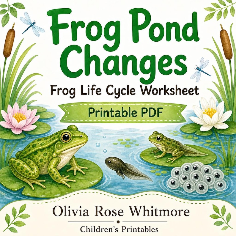 Frosch Teich Änderungen | Frosch Lebenszyklus Arbeitsblatt | Druckbare PDF | Digitaler Download Bild 1