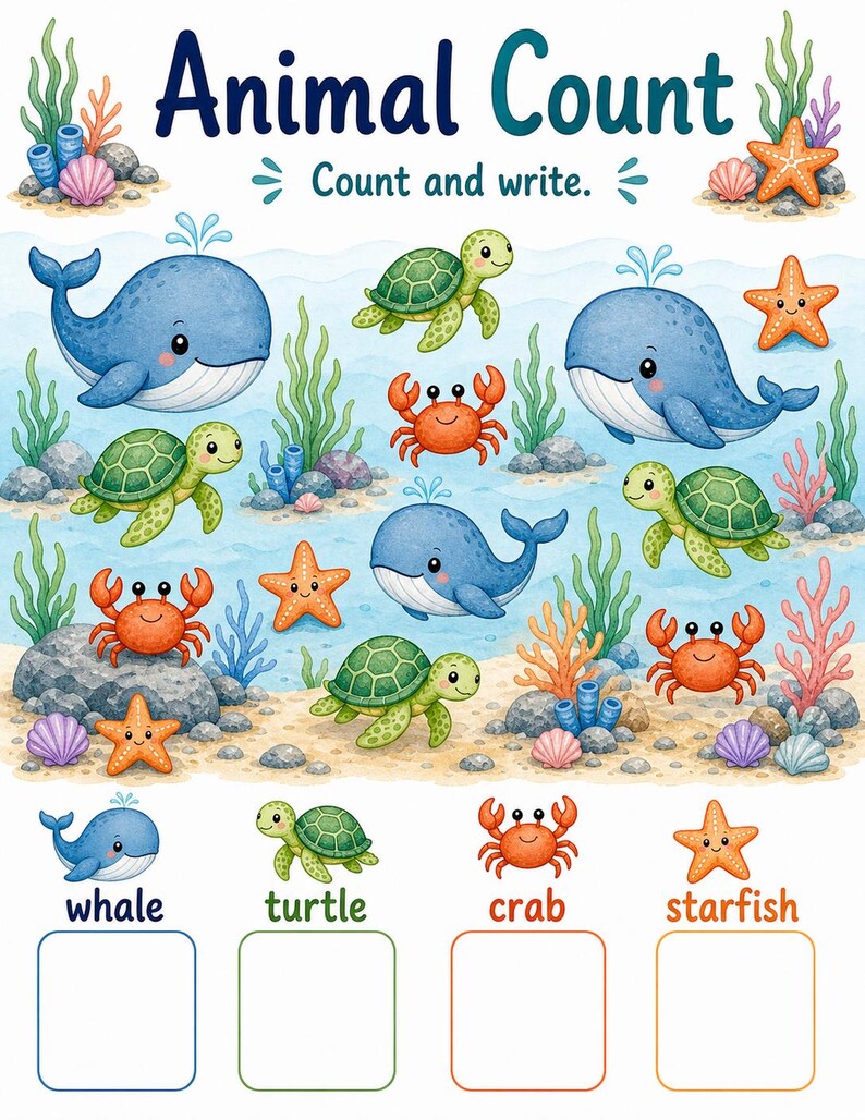 Ocean Animal Friends | Sea Animals Worksheets | Printable PDF | Digital Download image 4