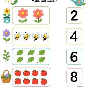 Sunny Number Garden | Preschool Math Worksheets | Printable PDF | Digital Download image 5