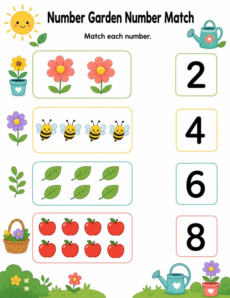 Sunny Number Garden | Preschool Math Worksheets | Printable PDF | Digital Download image 5