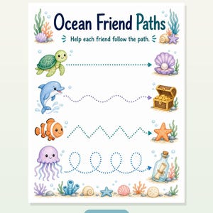 Jellyfish Pencil Paths | Pre Writing Worksheets | Printable PDF | Digital Download image 8