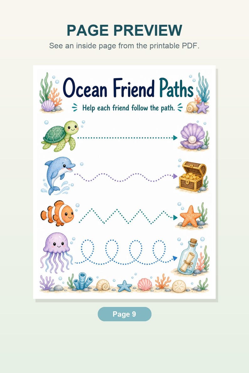 Jellyfish Pencil Paths | Pre Writing Worksheets | Printable PDF | Digital Download image 8