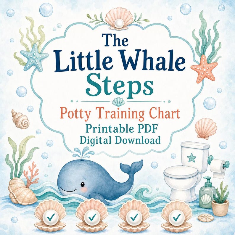 The Little Whale Steps | Tabel zindelijkheidstraining | Afdrukbare pdf | Digitale download afbeelding 1