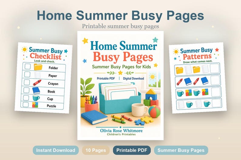 Home Summer Busy Pages | Summer Busy Pages for Kids | Printable PDF | Digital Download image 2