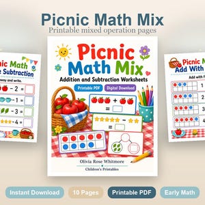 Picnic Math Mix | Addition and Subtraction Worksheets | Printable PDF | Digital Download image 2