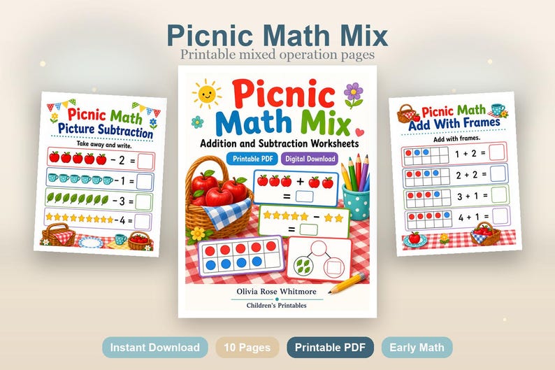 Picnic Math Mix | Addition and Subtraction Worksheets | Printable PDF | Digital Download image 2