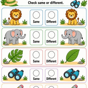 Same And Different Safari | Same and Different Worksheets | Printable PDF | Digital Download image 6