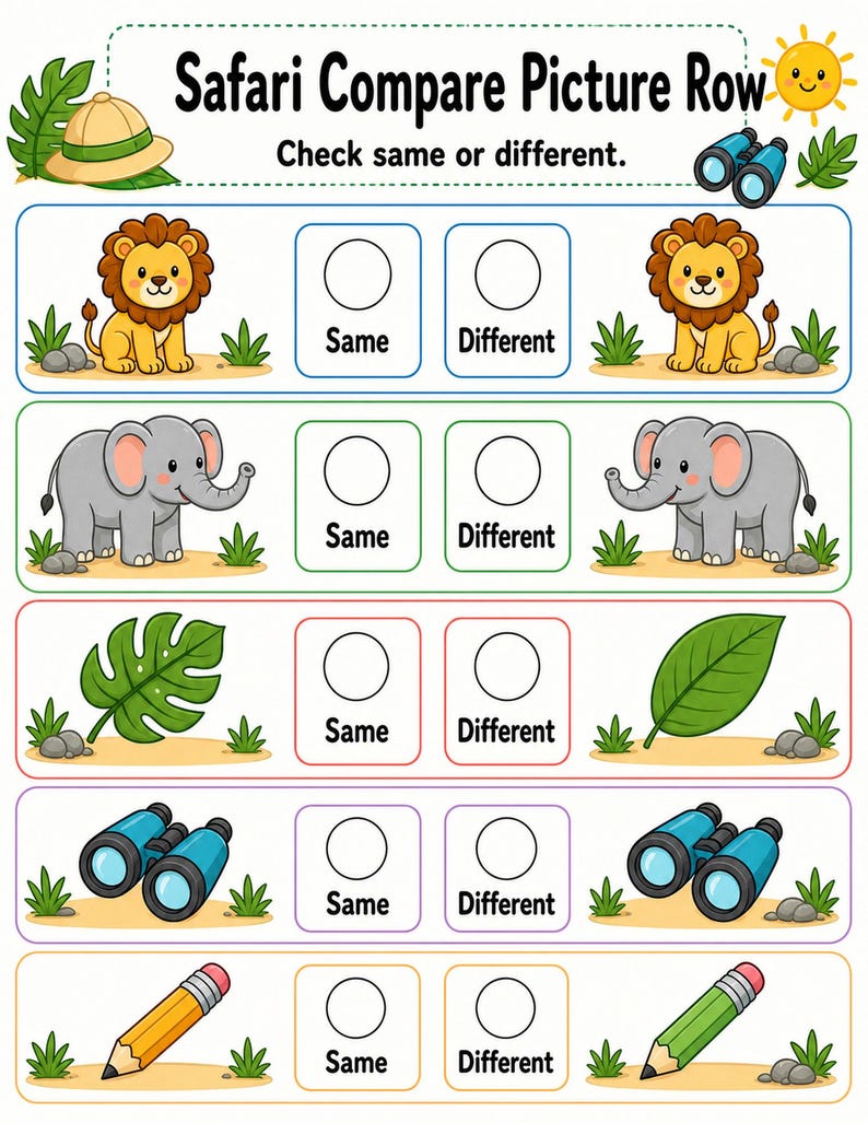 Same And Different Safari | Same and Different Worksheets | Printable PDF | Digital Download image 6