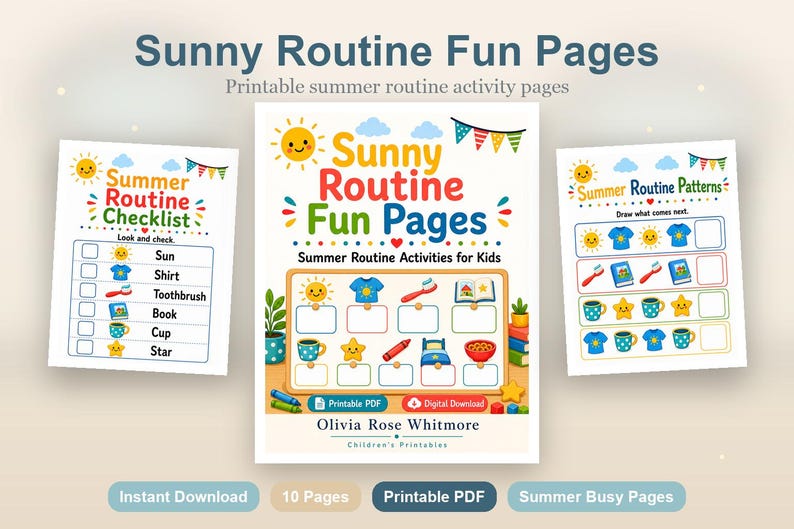 Páginas divertidas para una rutina soleada / Actividades de verano para niños / PDF imprimible / Descarga digital imagen 2