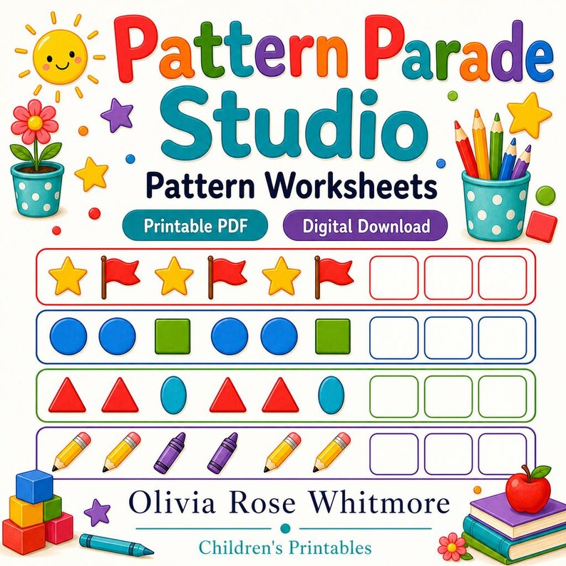 Pattern Parade Studio | Pattern Worksheets | Printable PDF | Digital Download image 1