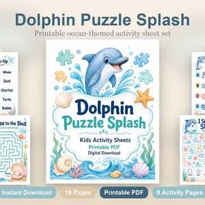 Dolphin Puzzle Splash | Kids Activity Sheets | Printable PDF | Digital Download image 2