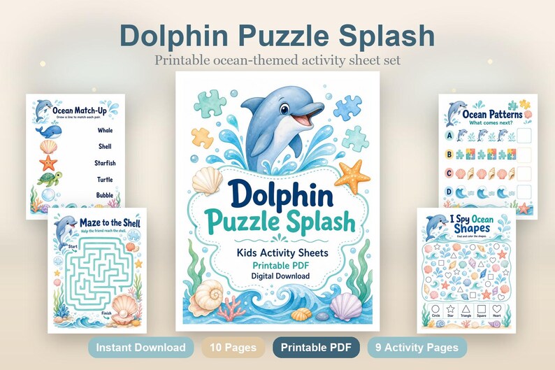 Dolphin Puzzle Splash | Kids Activity Sheets | Printable PDF | Digital Download image 2