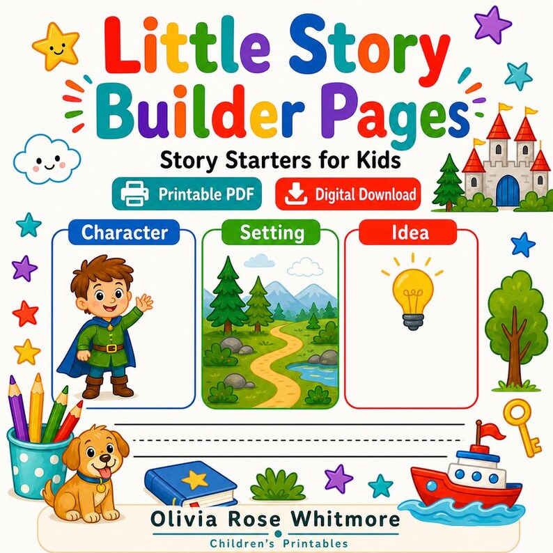 Little Story Builder Pages | Story Starters for Kids | Printable PDF | Digital Download image 1