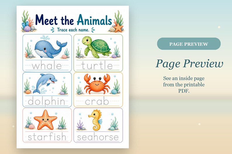 Ocean Animal Friends | Sea Animals Worksheets | Printable PDF | Digital Download image 10