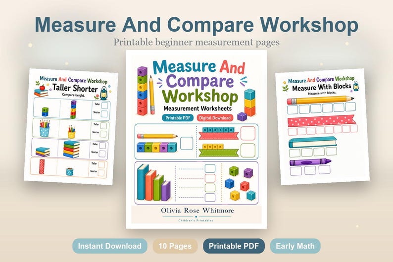 Atelier de mesure et de comparaison | Feuilles de calcul | PDF imprimable | Téléchargement numérique image 2