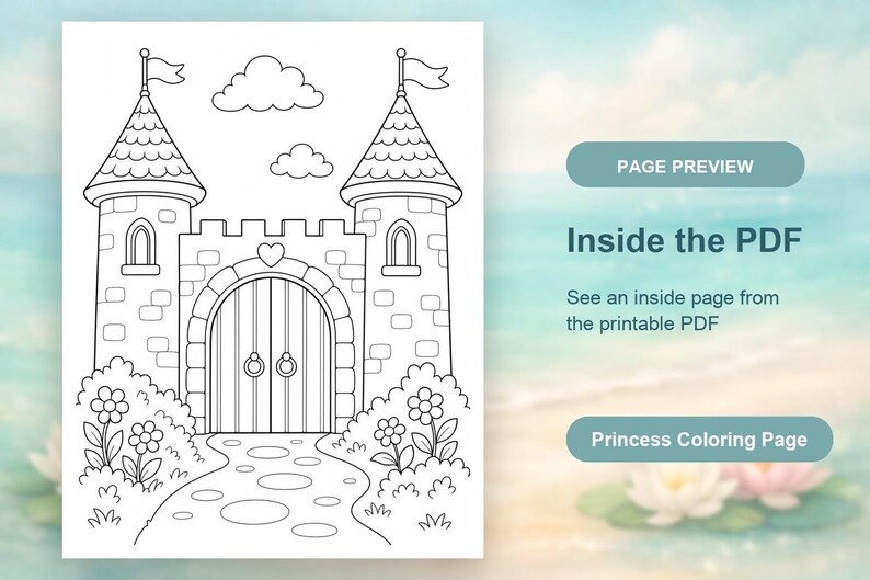 Dibujos para colorear de castillos de princesas / Dibujos para colorear de princesas / PDF imprimible / Descarga digital imagen 10