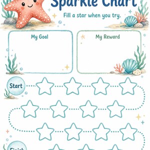 Tabla de recompensas Starfish Sparkle Steps para niños / PDF imprimible / Descarga digital imagen 3