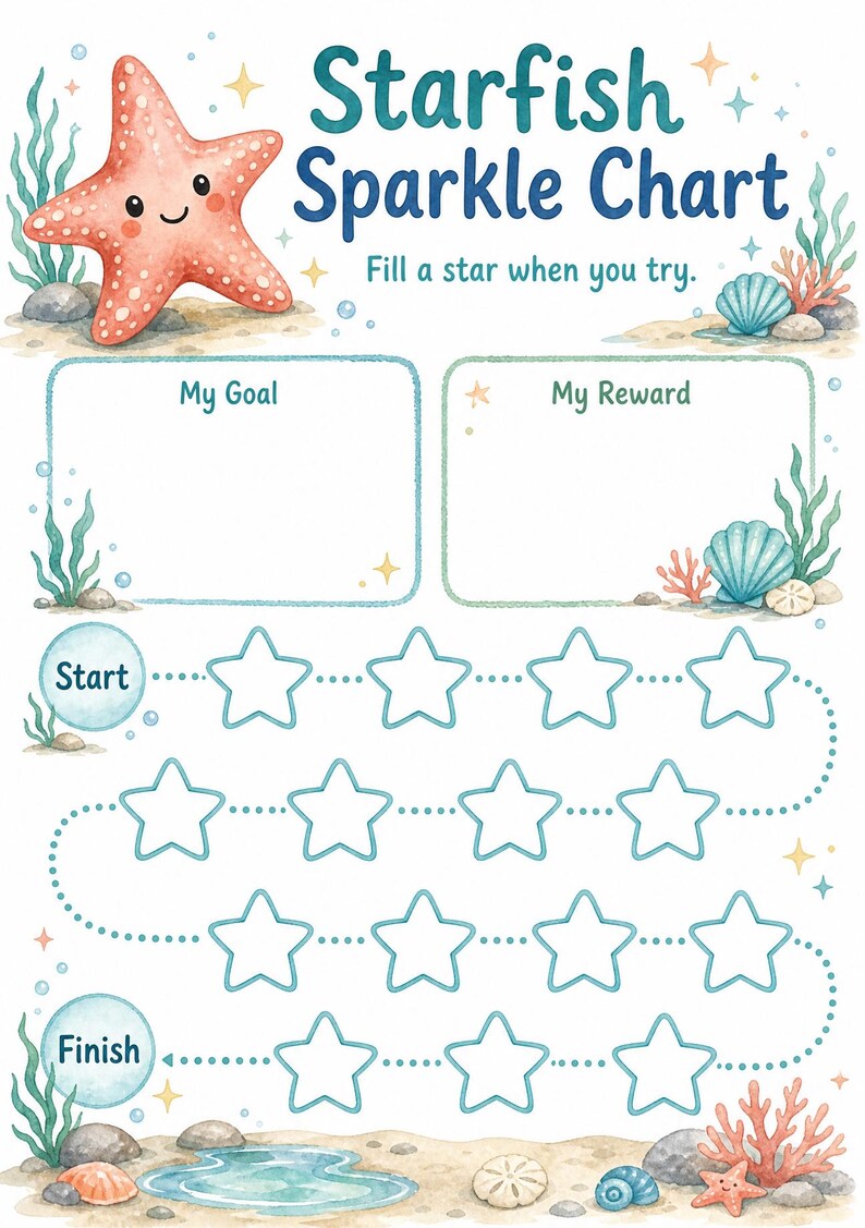 Tabla de recompensas Starfish Sparkle Steps para niños / PDF imprimible / Descarga digital imagen 3