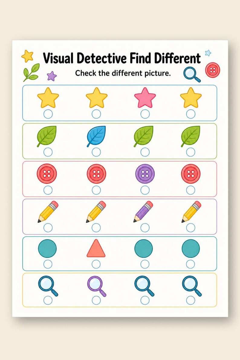 Detective visuele discriminatie | Werkbladen visuele discriminatie | Afdrukbare pdf | Digitale download afbeelding 9