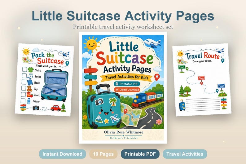 Pagine di attività a tema valigia / Attività di viaggio per bambini / PDF stampabile / Download digitale immagine 2