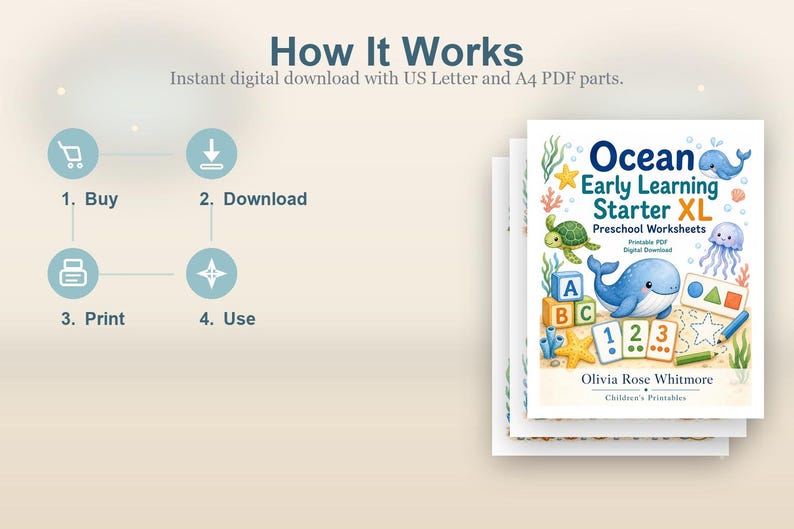 Ocean Frühlern-Starter XL | Vorschul Arbeitsblätter | Druckbare PDF | Digitaler Download Bild 8