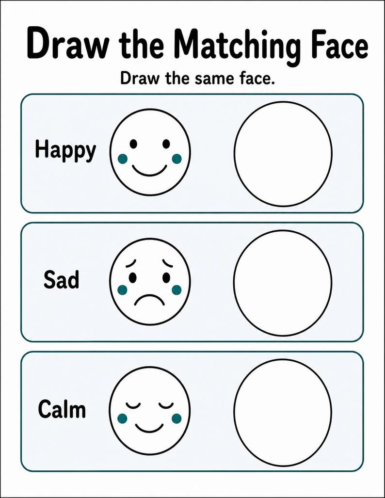 Little Emotion Match-Up | Gra w dopasowywanie emocji | Wersja PDF do druku | Pobieranie cyfrowe zdjęcie 6