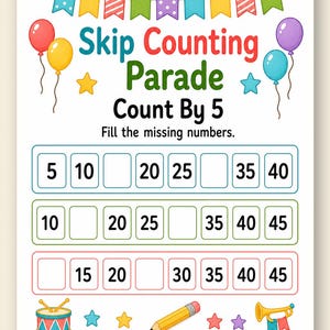 Skip Counting Parade | Skip Counting Worksheets | Printable PDF | Digital Download image 9