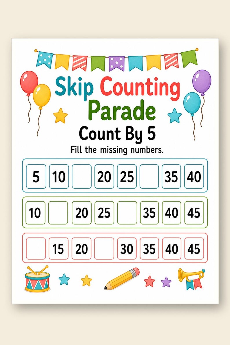 Skip Counting Parade | Skip Counting Worksheets | Printable PDF | Digital Download image 9