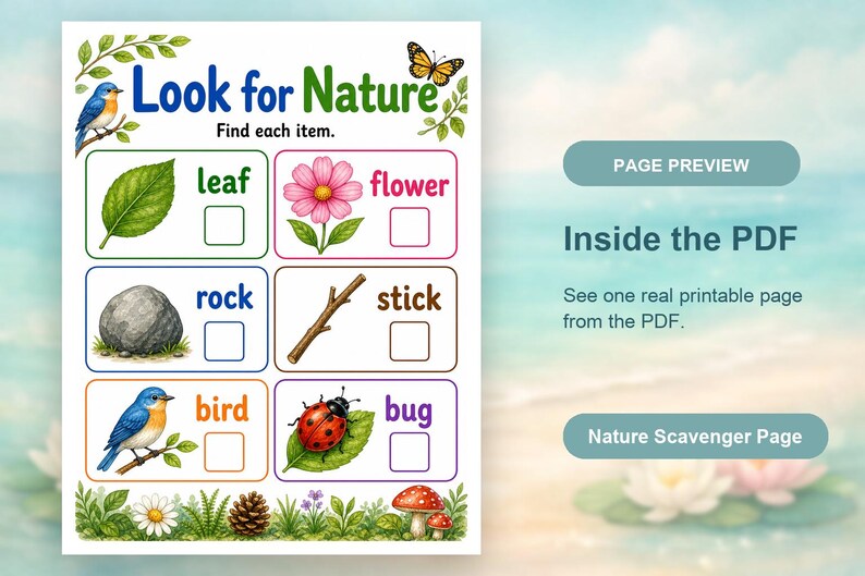 Paseo por la naturaleza / Búsqueda del tesoro en la naturaleza para niños / PDF imprimible / Descarga digital imagen 10
