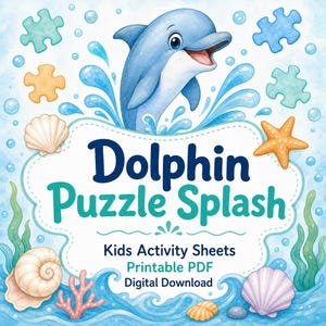 Dolphin Puzzle Splash | Kids Activity Sheets | Printable PDF | Digital Download image 1
