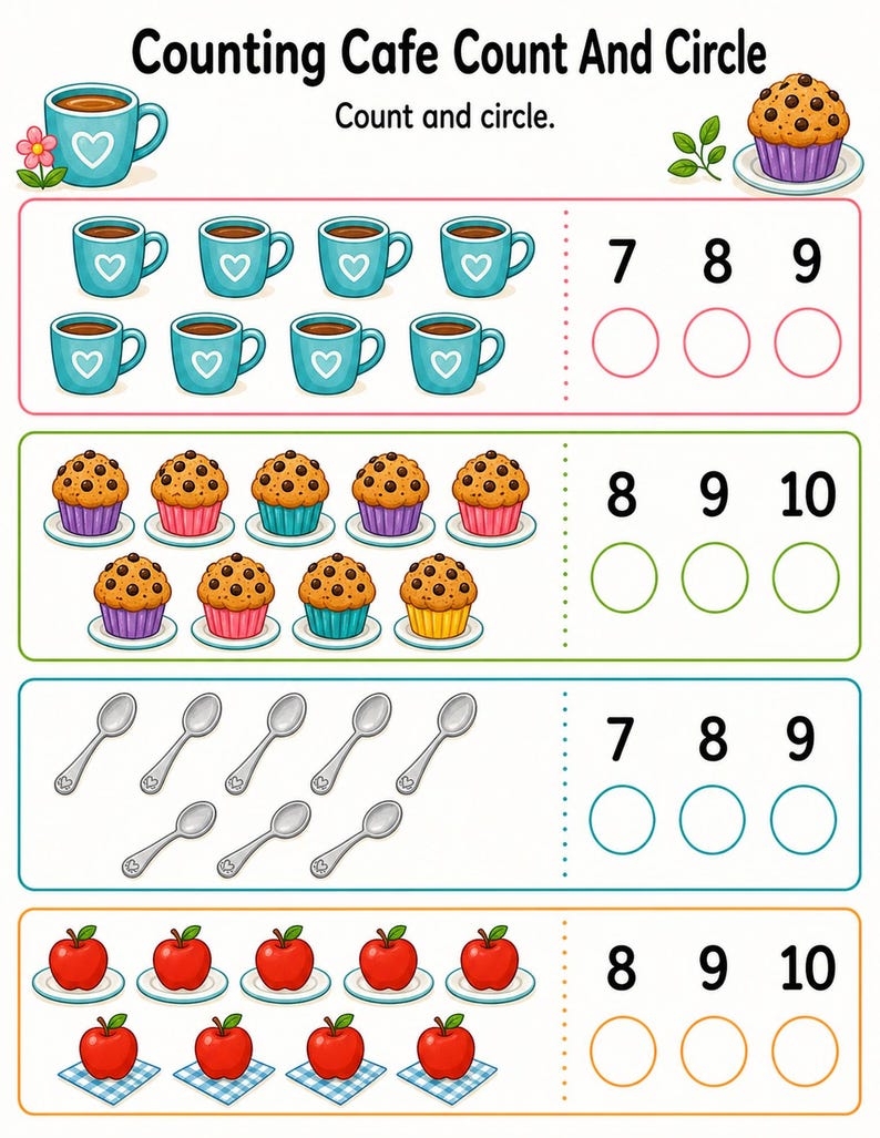 Lilla räknecaféet | Räkneblad | Utskrivbar PDF | Digital nedladdning bild 3