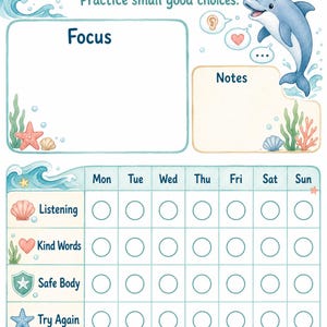 Dolphin Listening Steps | Behavior Chart for Kids | Printable PDF | Digital Download image 3
