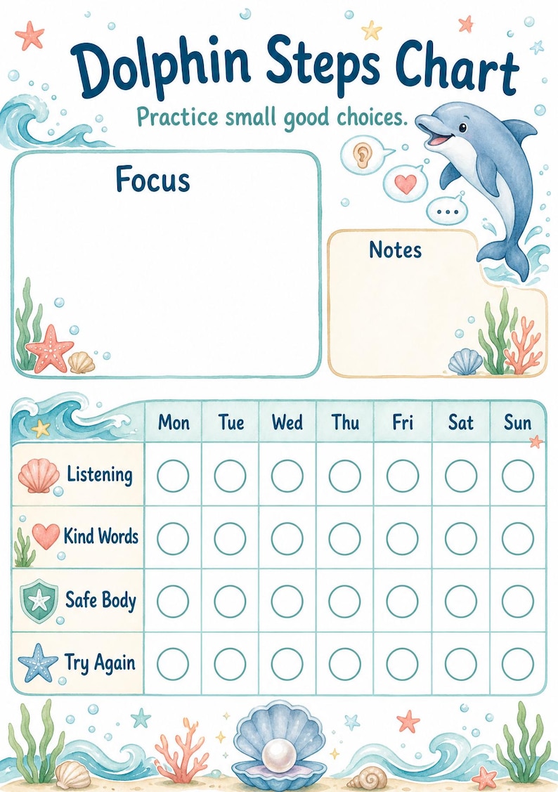 Dolphin Listening Steps | Behavior Chart for Kids | Printable PDF | Digital Download image 3