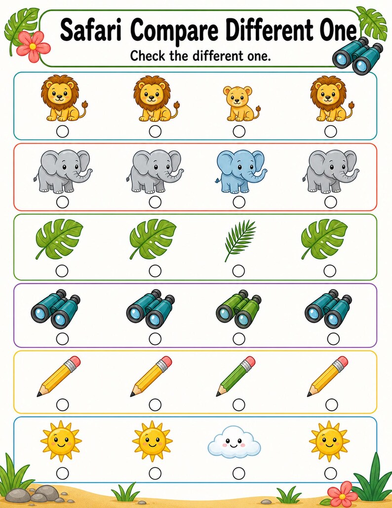 Same And Different Safari | Same and Different Worksheets | Printable PDF | Digital Download image 4