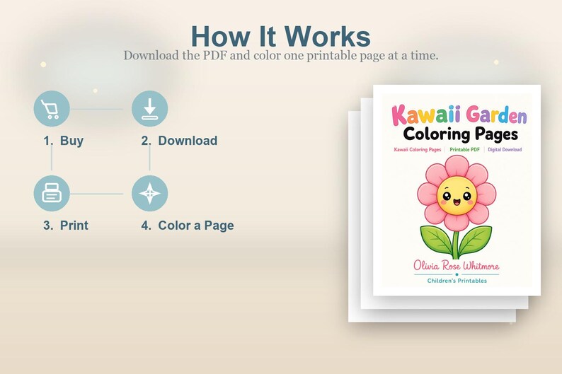 Disegni da colorare di un giardino kawaii / Disegni da colorare kawaii / PDF stampabile / Download digitale immagine 8