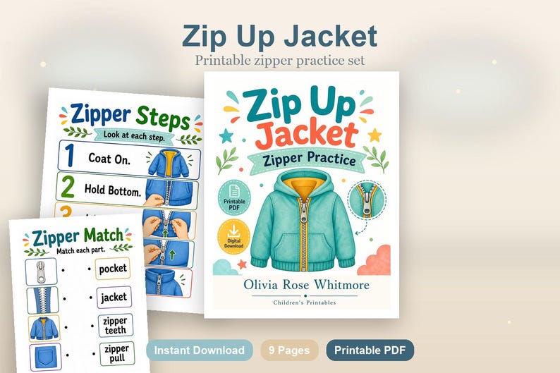 Zip Up Jacket | Zipper Practice | Printable PDF | Digital Download image 2