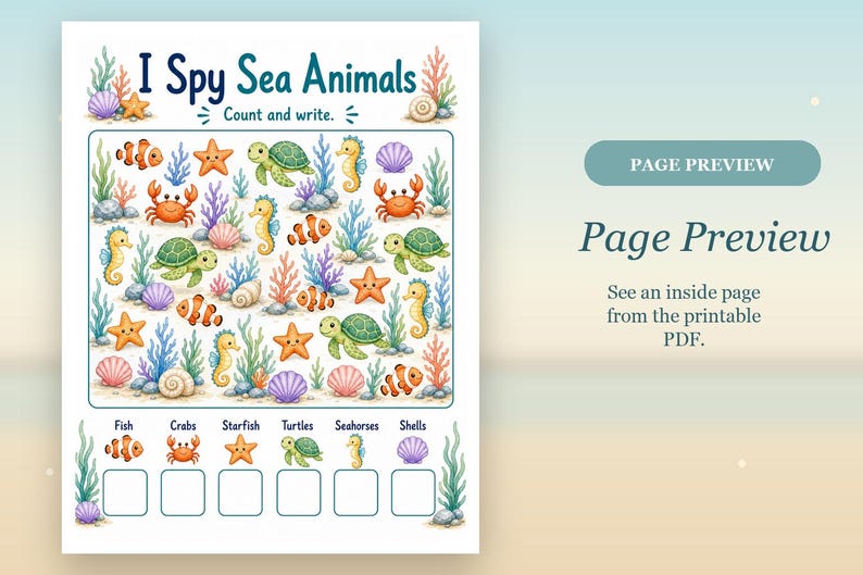 Coral I Spy Count / Schede di lavoro I Spy / PDF stampabile / Download digitale immagine 10
